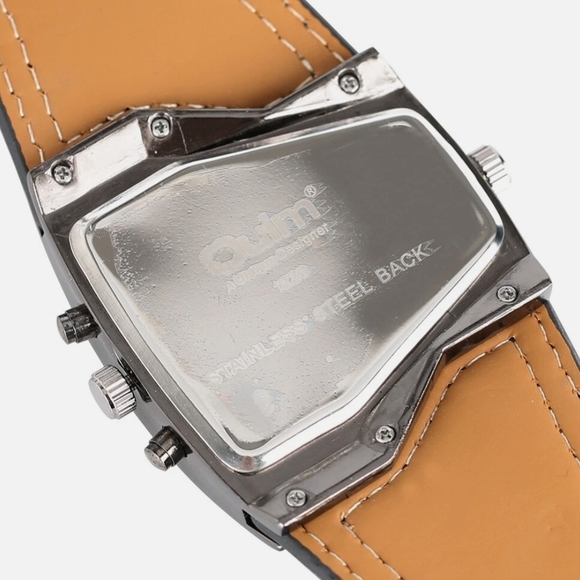 New Black Men's Oulm Dual Time zone sports watch - Picture 3 of 3